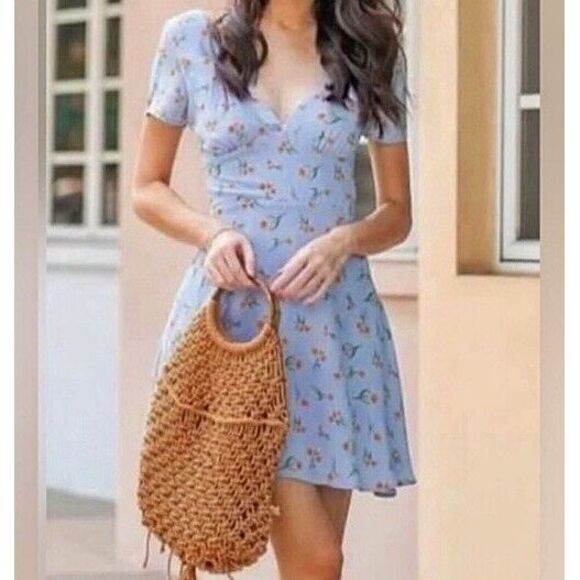 Zara Dresses & Skirts - Zara‎ Dusty Blue W Orange Floral Shortsleeve Mini Dress Size Large